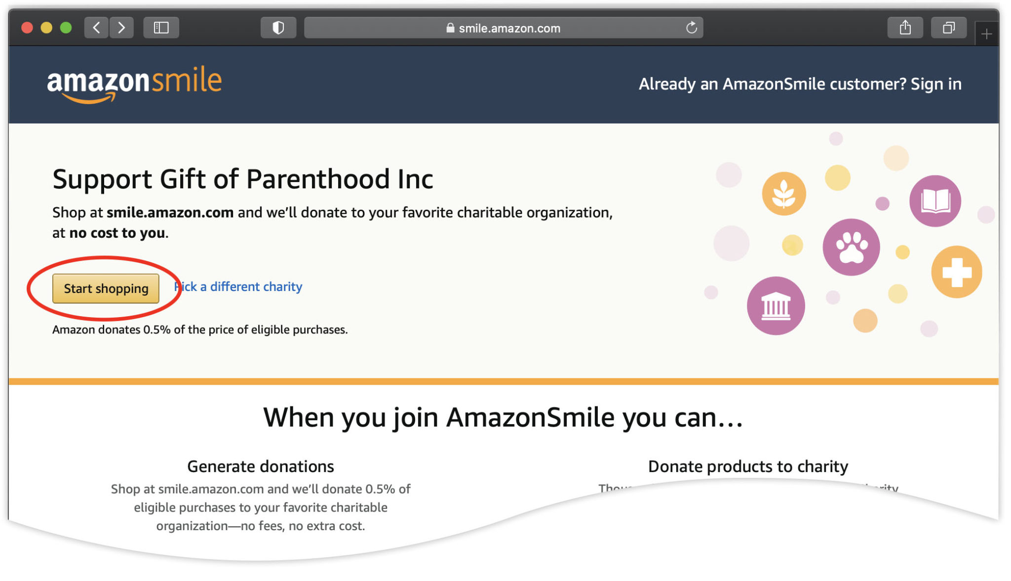 Amazon Smile Instructions Gift of Parenthood